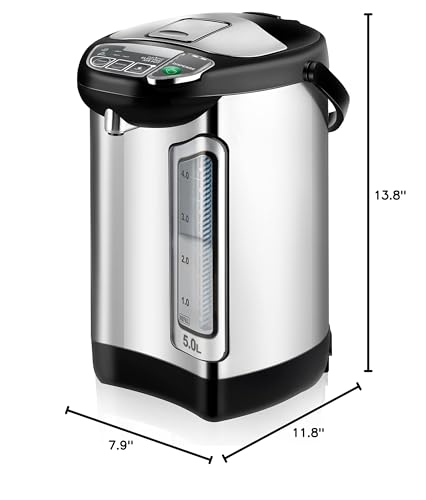 NutriChef Electric Water Boiler and Warmer - 5L/5.28 Qt Stainless Steel Hot Water Dispenser w/Rotating Base, Keep Warm Temperature Set, Auto Shut Off, Safety Lock, Instant Heating for Coffee & Tea