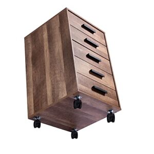 Naomi Home Parker Modern 5 Drawer Dresser Cabinet with Fashionable Handles, Swivel Casters, Small Wood Dresser for Bedroom with Industrial Design, Dressers & Chests of Drawers, Chestnut