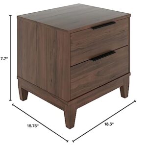 Boyd Sleep Bedroom Nightstand Bedside Table: Mackay Two Drawer Storage with Leg Base, Walnut