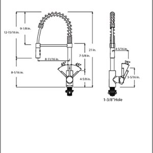 Westbrass KS18A-1220 21" Commercial Kitchen Faucet with Dual Function Open Coil Pull Down Sprayer and 1-Lever Handle, Oil Rubbed Bronze/Stainless Steel