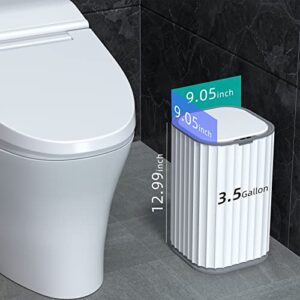 MOPALL Rechargeable Bathroom Trash Can,Motion Sensor Trash Can Automatic Touchless,White 3.5 Gallon Smart Garbage Can with Lid,Auto-Adsorption Slim Small Waste Basket for Bedroom,Bathroom,Kitchen