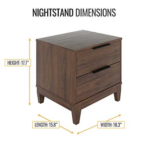 Boyd Sleep Bedroom Nightstand Bedside Table: Mackay Two Drawer Storage with Leg Base, Walnut