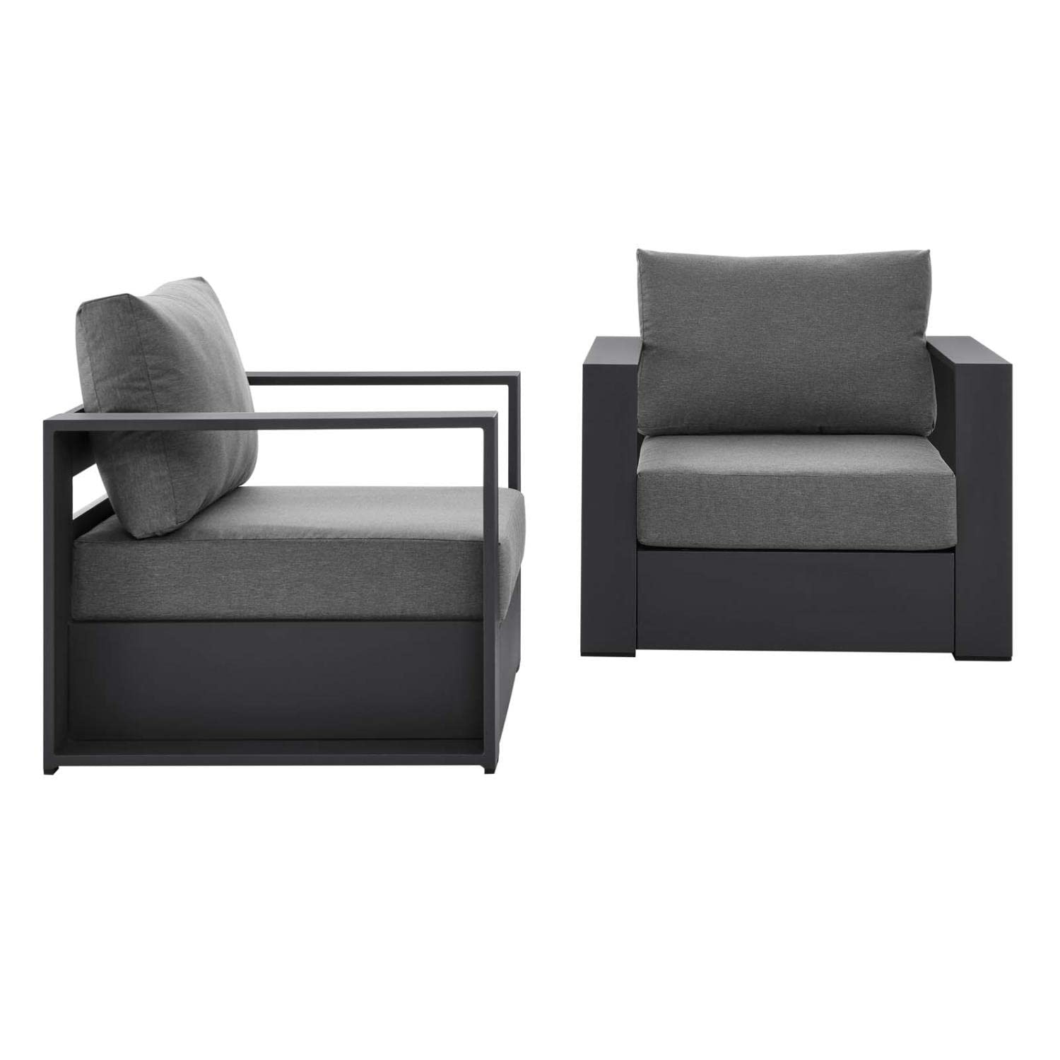 Modway Tahoe Fabric & Aluminum Outdoor Armchair in Charcoal/Gray (Set of 2)