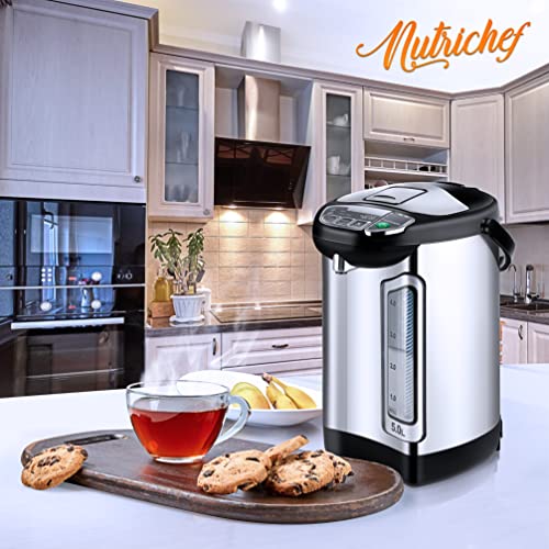 NutriChef Electric Water Boiler and Warmer - 5L/5.28 Qt Stainless Steel Hot Water Dispenser w/Rotating Base, Keep Warm Temperature Set, Auto Shut Off, Safety Lock, Instant Heating for Coffee & Tea