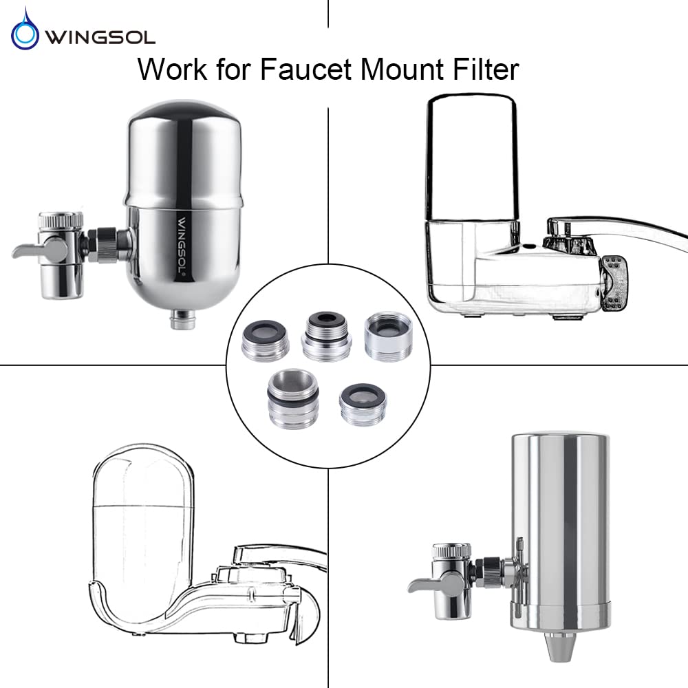 𝗪𝗜𝗡𝗚𝗦𝗢𝗟 Faucet Adapter Kits lead-free chrome-plated Brass for Kitchen Bathroom Faucet Male Female Faucet Mount Filter Garden Hose Bathtub Aerator Diverter Water Filter Accessories 5PCS