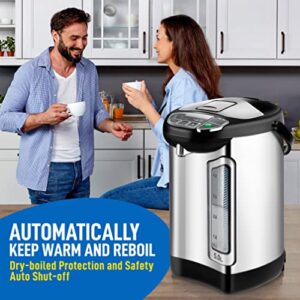 NutriChef Electric Water Boiler and Warmer - 5L/5.28 Qt Stainless Steel Hot Water Dispenser w/Rotating Base, Keep Warm Temperature Set, Auto Shut Off, Safety Lock, Instant Heating for Coffee & Tea