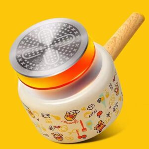 Cooker King x B. Duck 6 inch Milk Pot with Lid, Non-Stick Sauce Pan, Yellow Duck Pattern Small Cookware with Wood Handle-Yellow & White