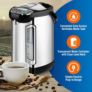 NutriChef Electric Water Boiler and Warmer - 5L/5.28 Qt Stainless Steel Hot Water Dispenser w/Rotating Base, Keep Warm Temperature Set, Auto Shut Off, Safety Lock, Instant Heating for Coffee & Tea