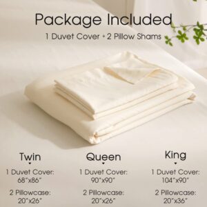 ROOMLIFE 3 Pieces Cream White King Duvet Cover Set Minimalist White Cozy Bedding for All-Season,Comfy Pre-Washed Fabric 3 Bed Set King Size(1 Soft Duvet Cover with Zipper Corner Ties + 2 Pillowcases)