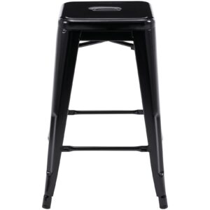 Vogue Furniture Direct 24 Inch Metal Bar Stools, Backless Counter Height Barstools, Indoor Outdoor Stackable Stools with Square Seat, Set of 4 (Black)