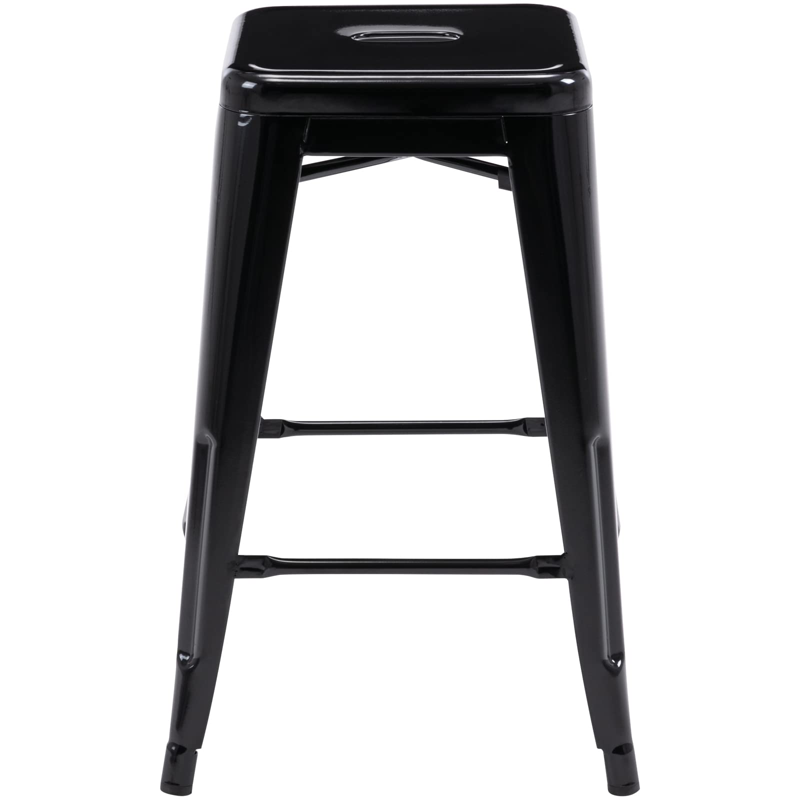 Vogue Furniture Direct 24 Inch Metal Bar Stools, Backless Counter Height Barstools, Indoor Outdoor Stackable Stools with Square Seat, Set of 4 (Black)