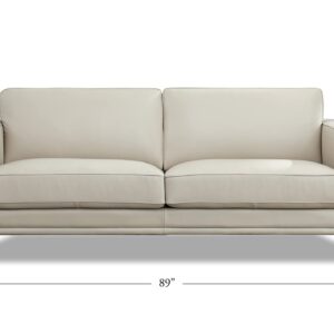 Hydeline Lyon Top Grain Leather Sofa Couch, 89", Vanilla, Feather Down, Memory Foam and Springs Seating