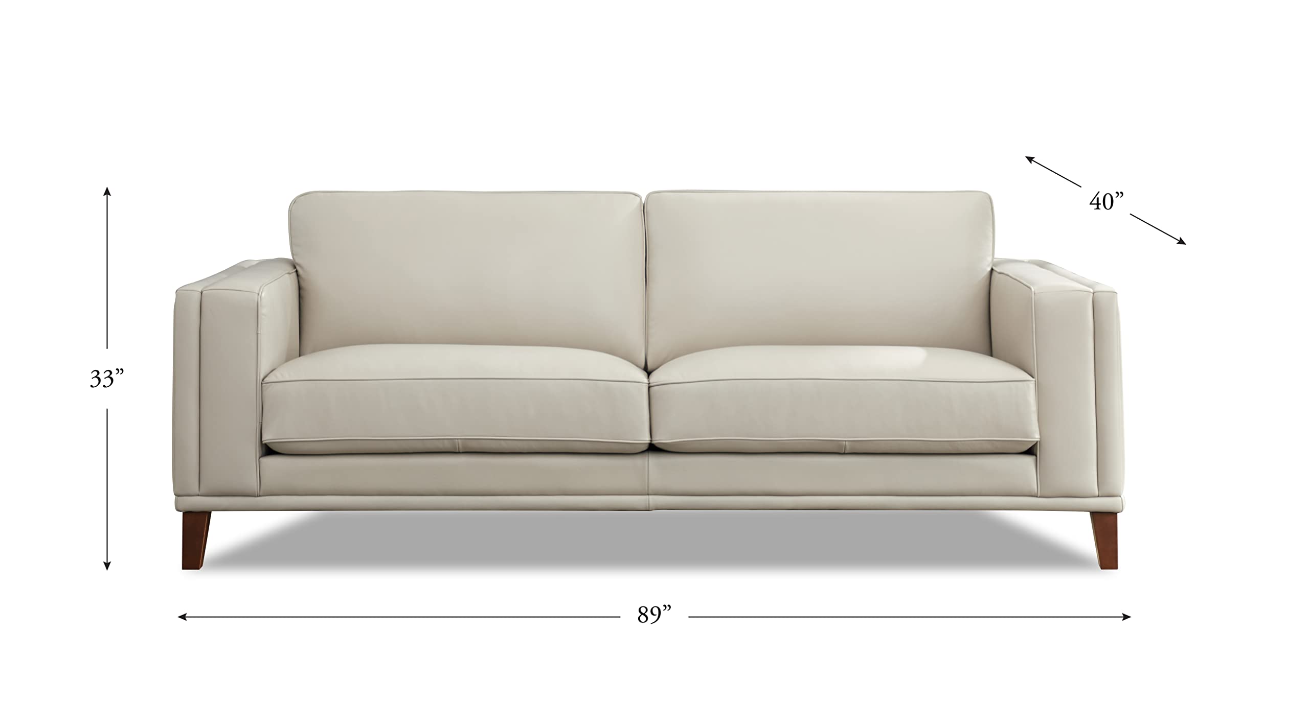 Hydeline Lyon Top Grain Leather Sofa Couch, 89", Vanilla, Feather Down, Memory Foam and Springs Seating