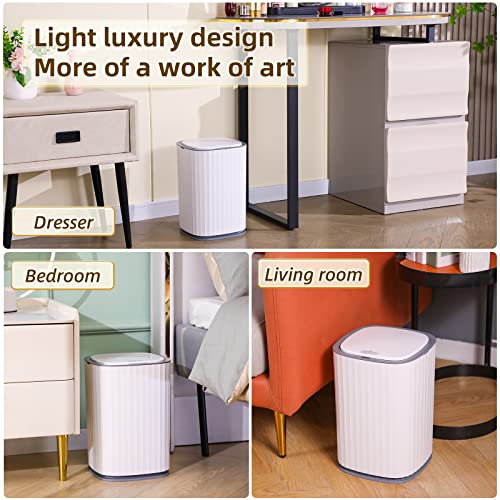 MOPALL Rechargeable Bathroom Trash Can,Motion Sensor Trash Can Automatic Touchless,White 3.5 Gallon Smart Garbage Can with Lid,Auto-Adsorption Slim Small Waste Basket for Bedroom,Bathroom,Kitchen