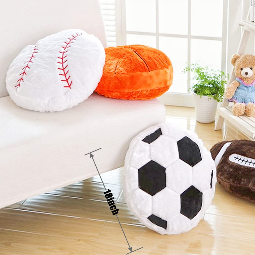 XIYUAN18inch Football Sports Pillow Plush Stuffed Sports Balls Soccer Toy Fluffy Durable Throw Pillow Cushion Sofa Room Decoration Soft Sports Toy Gift (Black/White)