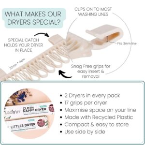 Loomey Laundry Dryer Clips, Perfect for Socks, Underwear, Small and Baby Clothes Nappy, Bibs, Sturdy Gripping Slip Resistant Clothesline Hanger, Plastic pegs for Washing line (2X17 Pins) - Cream