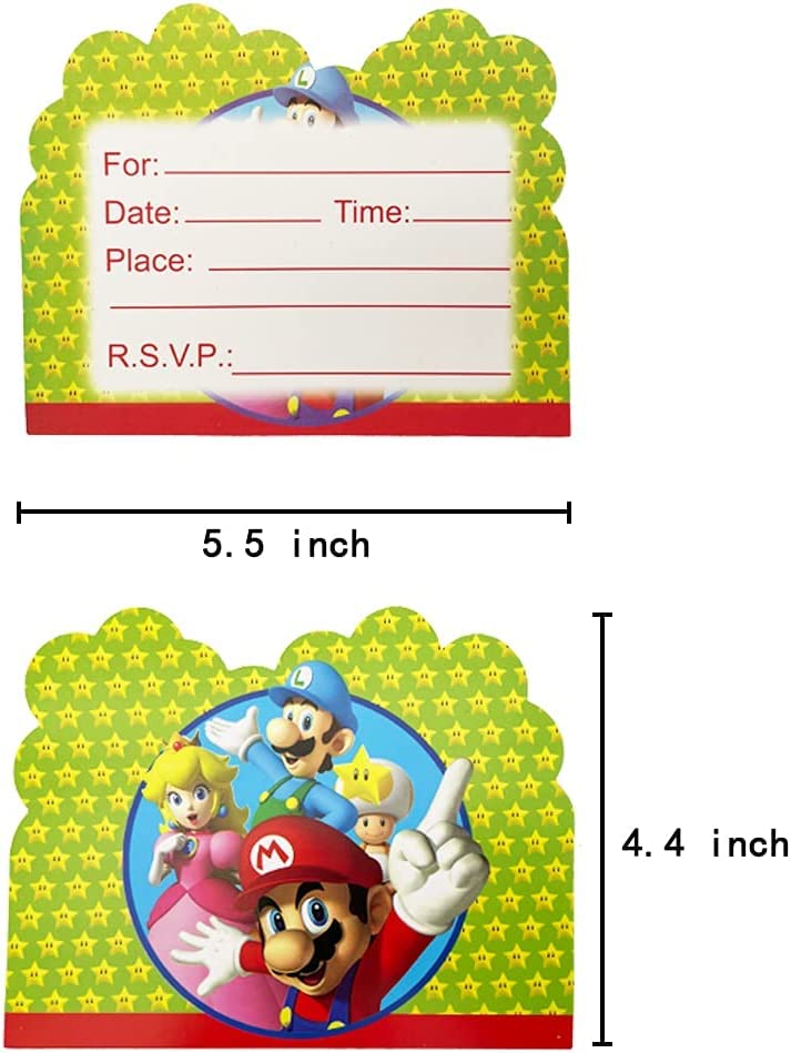 GYSIXGAOSU Mario Birthday Invitation Cards 20Packs Mario Invitation Cards for Kids Mario Birthday Party Supplies