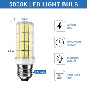 RIUVAO LED Corn Light Bulb 200w Equivalent 2500 Lumen 5000K Cool Daylight White 20W E26/E27 Base Ceiling Fan Led Light Bulb for Home Garage Warehouse Indoor Outdoor Led Corn Bulb Pack of 4