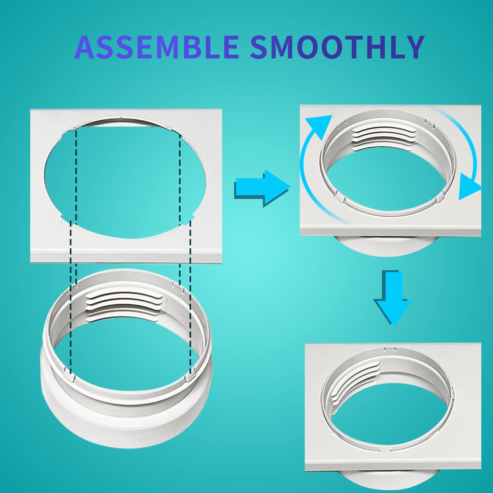 JEACENT Portable AC Window Vent Kit - Complete Air Conditioner Window Kit, Adjustable PVC Window Seal Kit Panels Up to 60 Inches, for Universal Thread AC Exhaust Hose of 5.1" and 5.9" Diameter