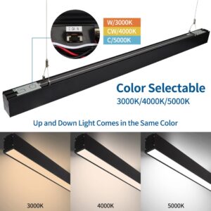 DAKASON 4FT Linkable LED Linear Light, 35W Down and 15W Up Light, 3/4/5000K CCT Selectable, Commercial Linear Lighting Fixture for Office, Dimmable Suspended Lighting for School 4Pack Black