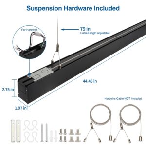 DAKASON 4FT Linkable LED Linear Light, 35W Down and 15W Up Light, 3/4/5000K CCT Selectable, Commercial Linear Lighting Fixture for Office, Dimmable Suspended Lighting for School 4Pack Black