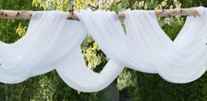 warm home designs 4 yards long white fabric by the yard. our 55" wide sheer bulk fabric is great for bed canopy curtains, wedding arch decorations, window scarves or curtain backdrop. af white 144"