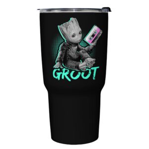 marvel neon baby groot 27 oz stainless steel insulated travel mug, 27 ounce, multicolored