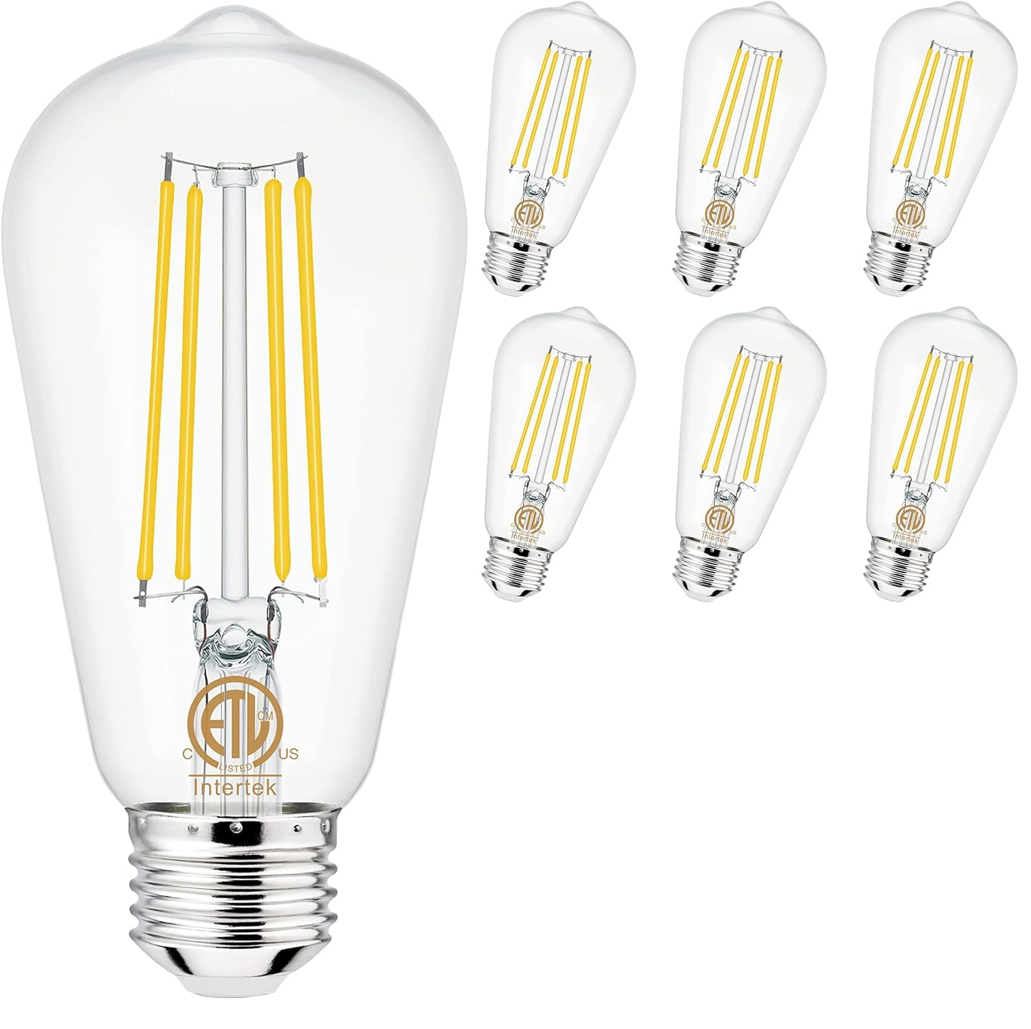 Hansang Dimmable Edison Light Bulbs E26 LED Bulb 60 Watt Equivalent, 4000K Natural Daylight Vintage Light Bulbs E26 Standard Base, Antique ST58 6W LED Filament Bulb,CRI 85+, Clear Glass, 700LM, 6 Pack