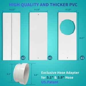 JEACENT Portable AC Window Vent Kit - Complete Air Conditioner Window Kit, Adjustable PVC Window Seal Kit Panels Up to 60 Inches, for Universal Thread AC Exhaust Hose of 5.1" and 5.9" Diameter