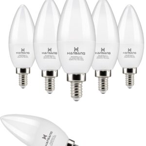 hansang E12 LED Candelabra Bulbs 3000K Soft White 6W 60Watt Equivalent, B11 Ceiling Fan Light Bulbs Small Base, C37 Type B Light Bulb for Chandelier, 600 Lumen, Non-dimmable, 6 Pack