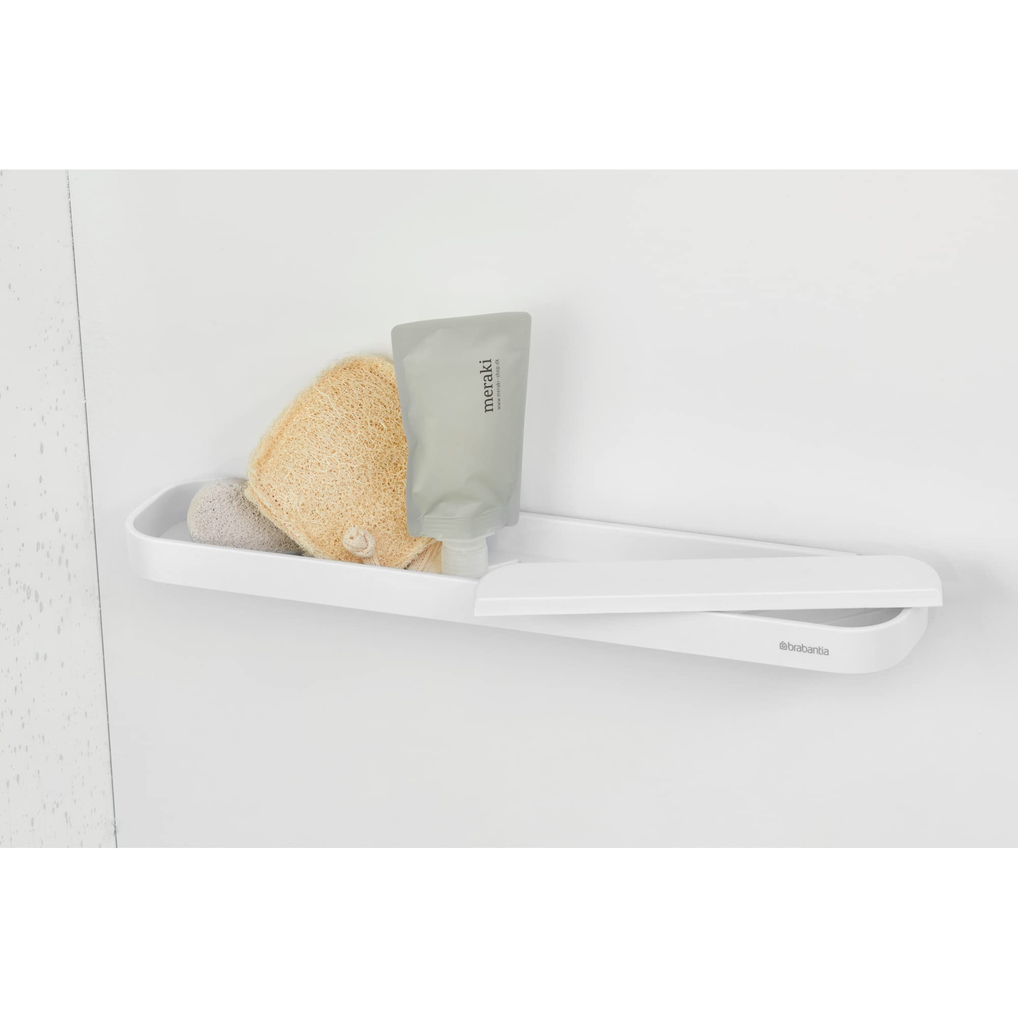 Brabantia MindSet Wall-Mounted Shower Shelf & Squeegee (Mineral Fresh White) Shower Soap, Shampoo Holder + Glass Cleaner (2.9 x 16.5 x 3.5)