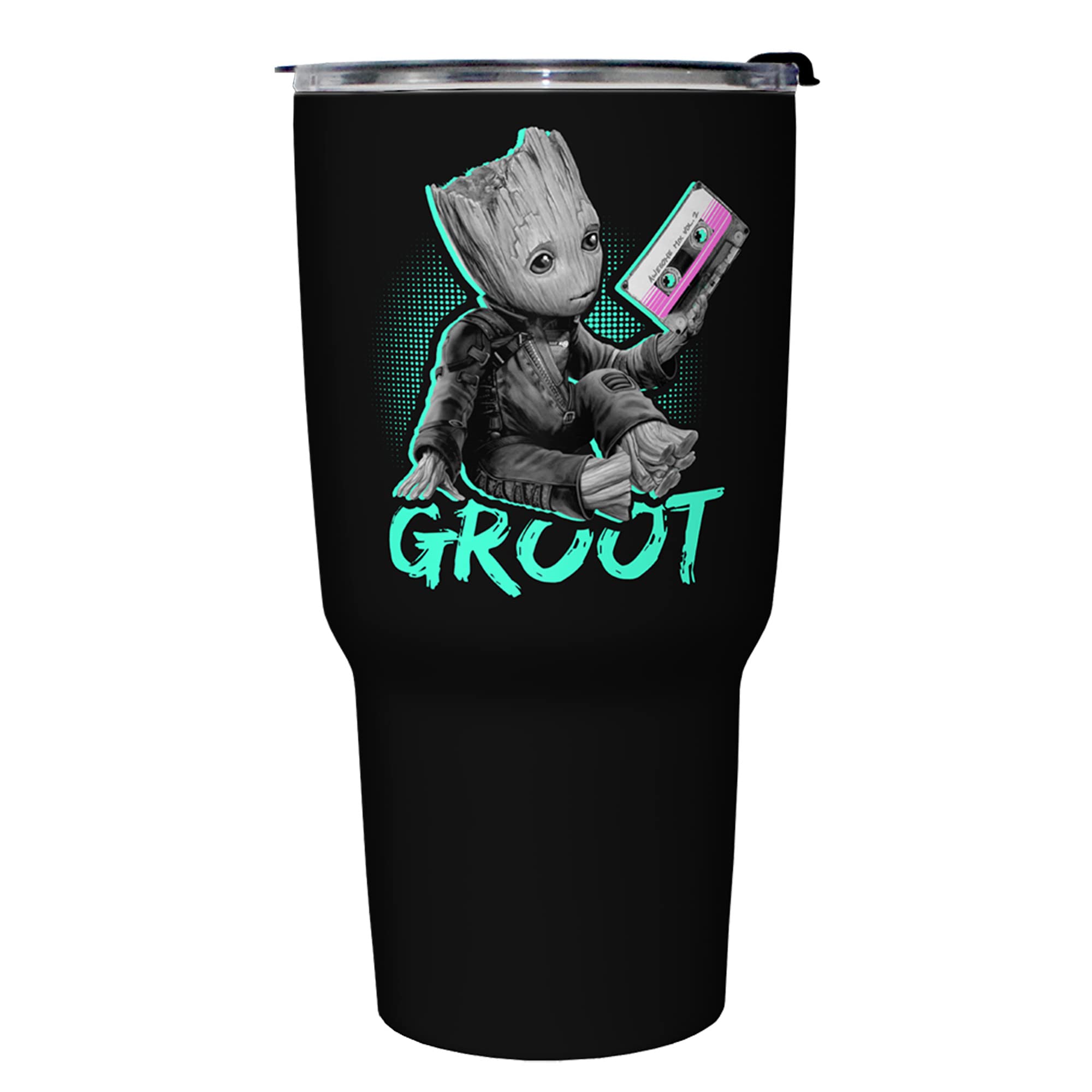 Marvel Neon Baby Groot 27 oz Stainless Steel Insulated Travel Mug, 27 Ounce, Multicolored