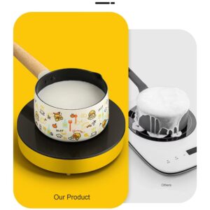 Cooker King x B. Duck 6 inch Milk Pot with Lid, Non-Stick Sauce Pan, Yellow Duck Pattern Small Cookware with Wood Handle-Yellow & White