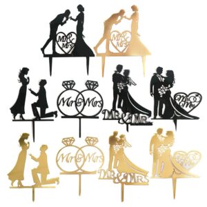 borsgye 10 pcs mr and mrs cake toppers bride and groom sign wedding acrylic cupcake topper happy birthday cake topper engagement cake toppers decorations for various birthday party anniversary