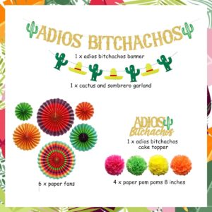 Sursurprise Adios Bitchachos Decorations Banner Cake Topper Paper Fan Pom Poms for Fiesta, Going Away, Farewell, Career Change, Retirement, College Graduation Party Supplies