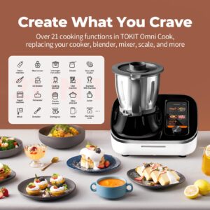 TOKIT Omni Cook C2 Chef Robot, Smart Cooking Machine - Slow Cooker, Stand Mixer, Chopper, Juicer, Blender, Sous-Vide, Knead, Sauté, Yogurt Maker, 3000+ Free Recipes, Weigh, 10 Speed, 95°F-356℉, 2.3QT