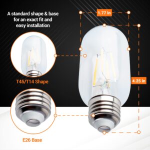 BlueStars Christmas Decoration T45 T14 Tubular E26 Edison LED Light Bulb 120V 5W (60W Equivalent), 2700K Warm White 550lm, Clear Glass for Ceiling Fan, Chandeliers, Pendant, Wall Scones, 3 Packs