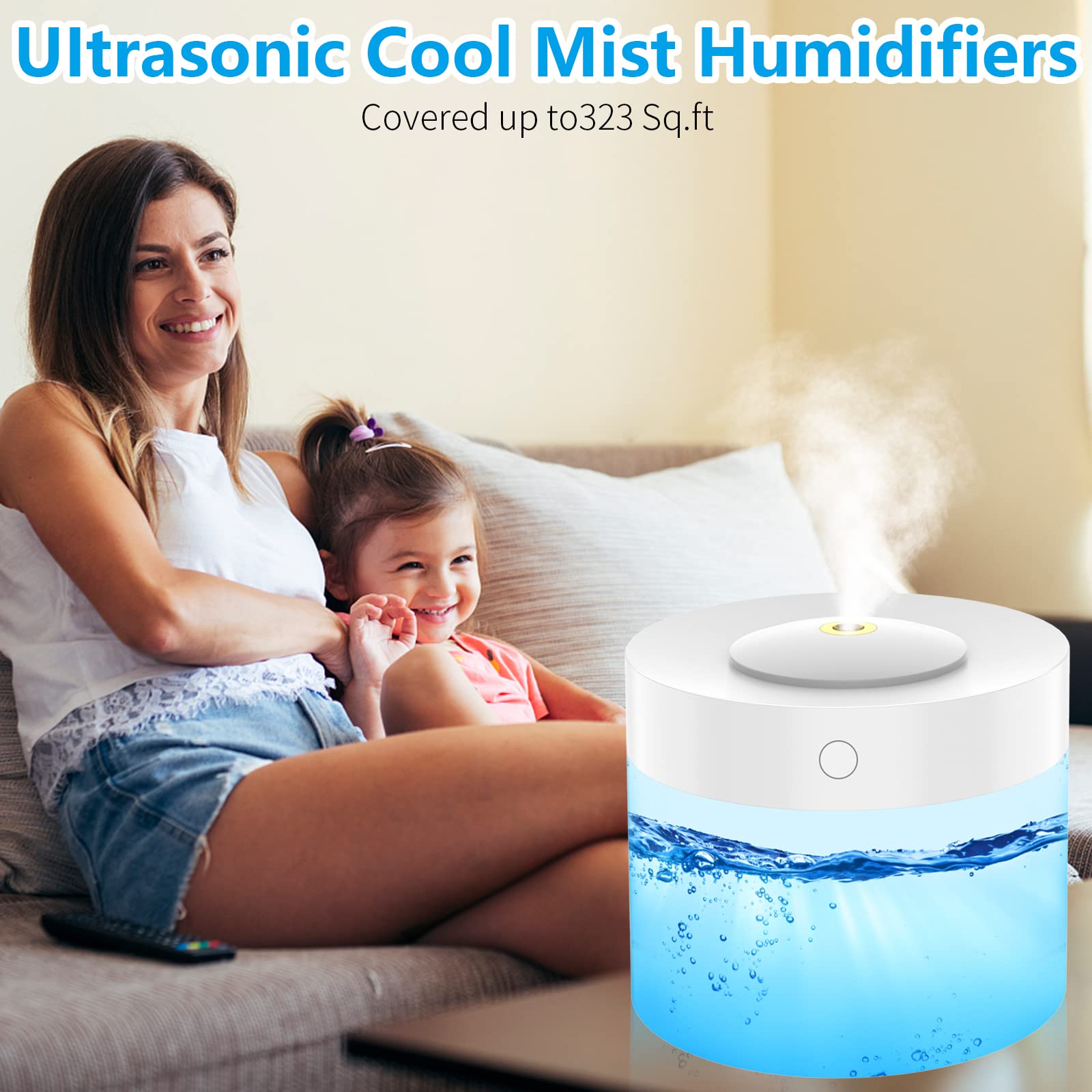 JTNFYUN Humidifier for Bedroom Cool mist humidifier with colorful lights for Home, Baby, Large Room with Auto Shut Off humidifier (1.2L, White)