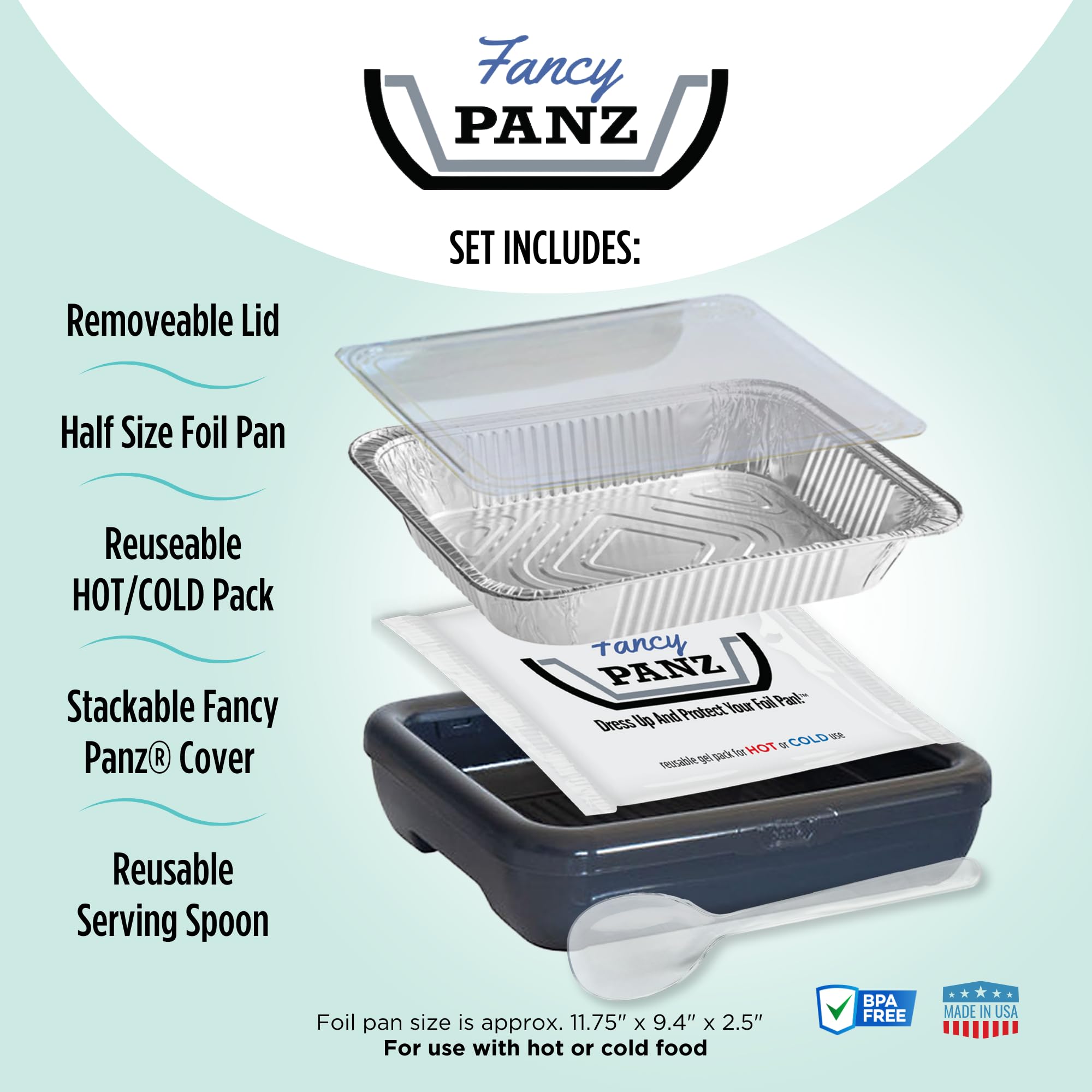 Fancy Panz Premium, Serving Tray for Food, Made in the USA Foil Pan Carrier, Stackable Aluminum Pan Holders, Travel Casserole Carrier, White