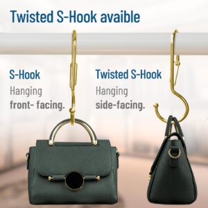 Blau Marité 10 Metalic S-Hooks with Anti-Fall System. Anti Drop S-Shaped Hook with Safety Buckle to Prevent Falls. Heavy Duty. (Golden, 3.25in Long (Diameter Rod<0.8in))