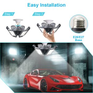 Bnselt 4 Pack 185W LED Garage Lights, 18500LM Deformable Garage Lights Ceiling Led with 6+1 Panel,6500K Daylight Adjustable Folding Garage Led Shop Lights E26/E27 for Garage,Workshop,Basement