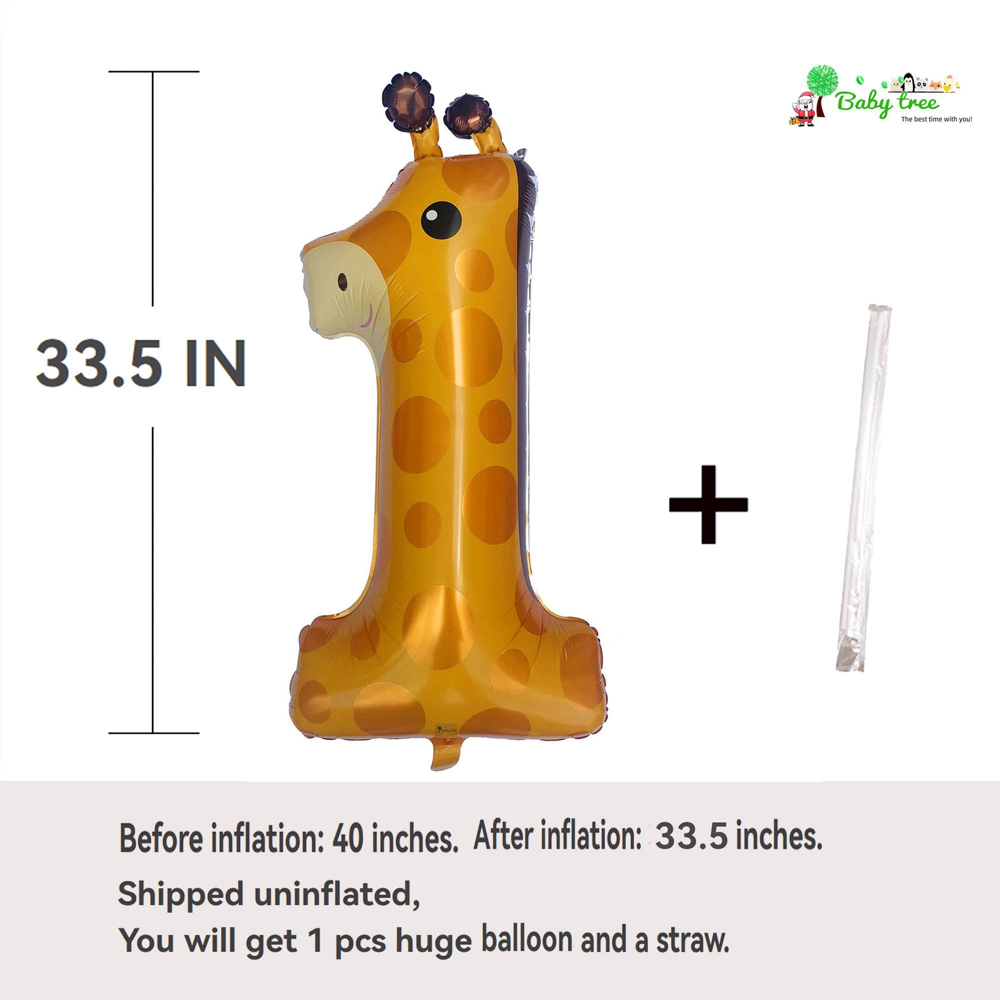 Giraffe 1st Birthday Balloons 40 inch Large Number 1 Balloon Wild 1 Birthday Decorations First Party Supplies for Baby Shower Safari Animals Ballon