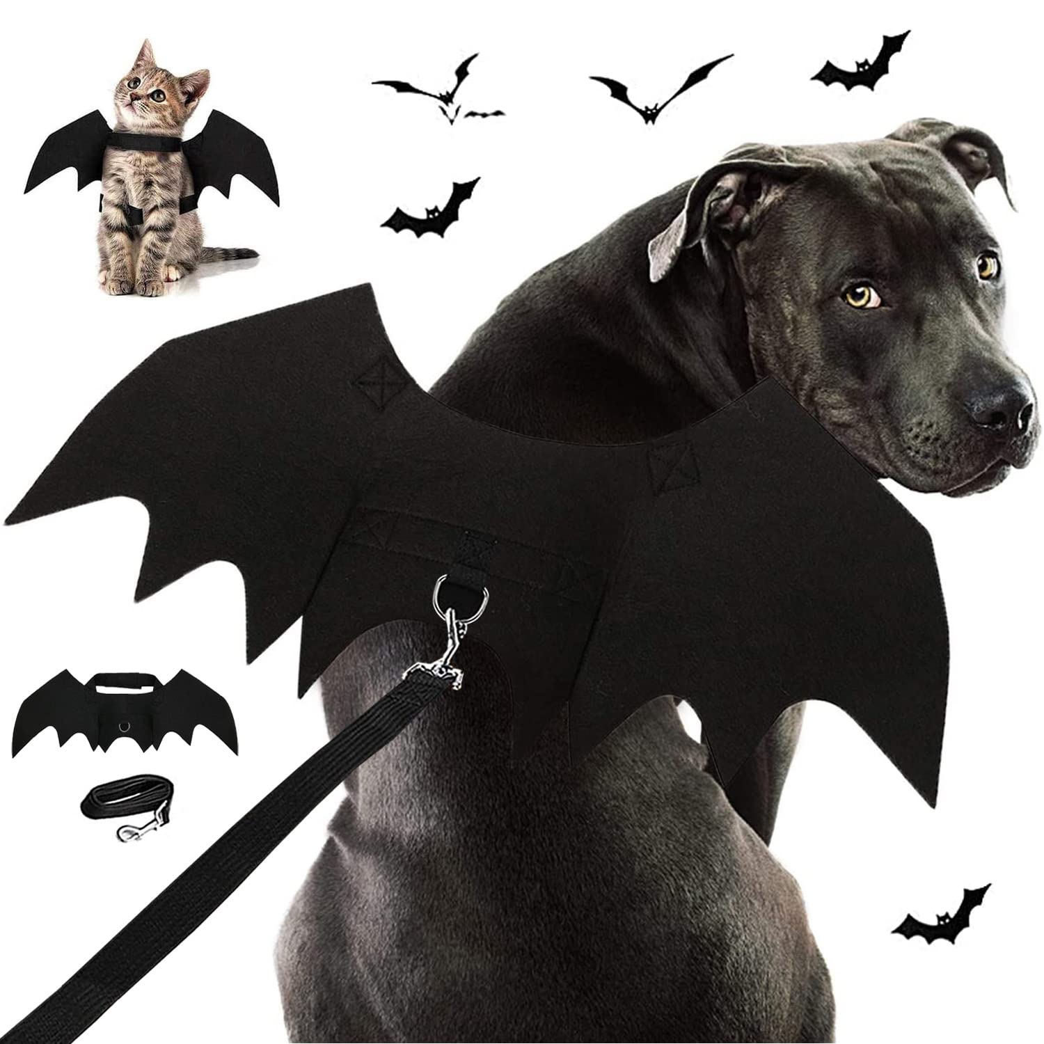 Strangefly Halloween Dog Bat Costume, Dog Bat Wings with Pet Leads, Funny Dog Cool Apparel Decoration, Dress Up Party Accessories for Cat Puppy Small Medium Large Dog Doggy Outfits (Small)