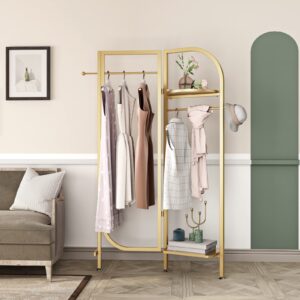 DOORXIFO Corner Gold Metal Clothing Racks,Heavy Duty Freestanding Clothes Racks Coat Rack for Hallway Entryway,Design Unique Garment racks Display Racks for Hanging Clothes