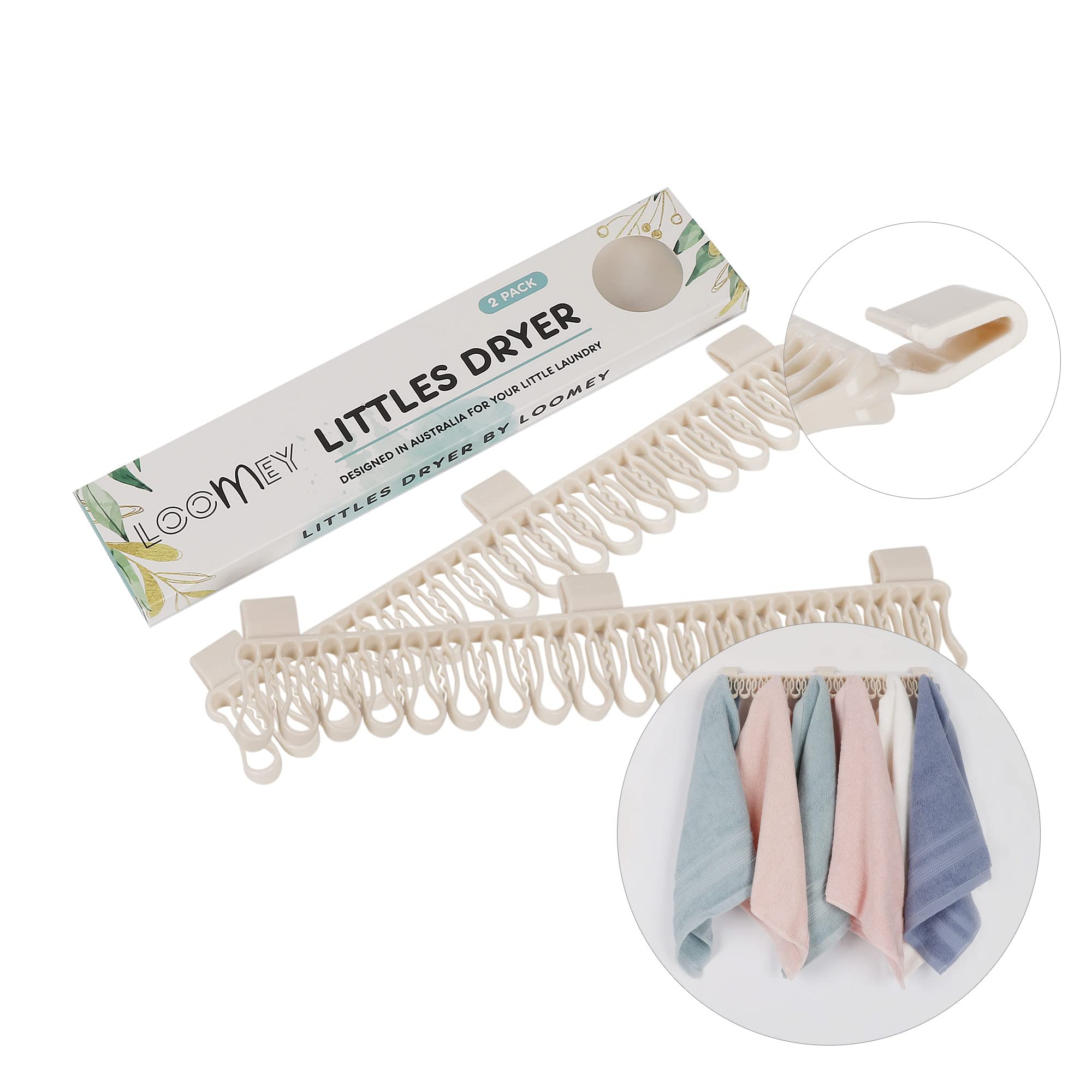 Loomey Laundry Dryer Clips, Perfect for Socks, Underwear, Small and Baby Clothes Nappy, Bibs, Sturdy Gripping Slip Resistant Clothesline Hanger, Plastic pegs for Washing line (2X17 Pins) - Cream