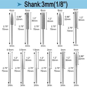 Stone Carving Set Diamond Burr Bits Compatible with Dremel, 11PCS Polishing Kits Rotary Tools Small Long Cone Accessories with 1/8’ Shank For Carving, Engraving, Grinding, Stone, Rocks, Jewelry, Glass