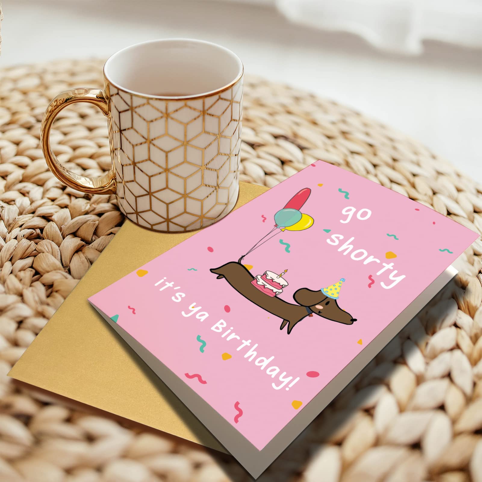 Chenive Funny Sausage Dog Birthday Card, Dachshund Happy Birthday Card, Humorous Bday Greeting Card, Go Shorty It’s Ya Birthday