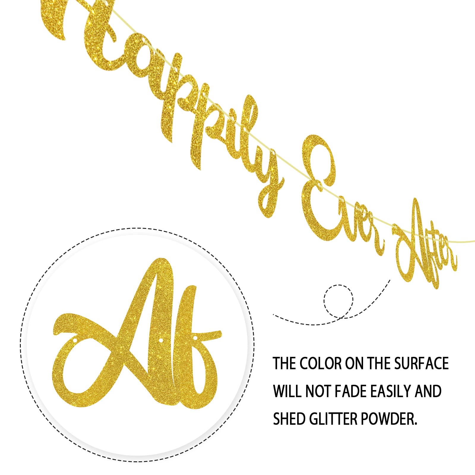 Dill-Dall Gold Glitter Happily Ever After Banner for Wedding Bachelorette Bridal Shower Engagement Party Hanging Decorations Sign