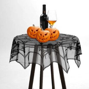 5 Pack Halloween Spider Decorations Sets,Halloween Table Runner,Cobweb Fireplace Mantel Scarf,Round Lace Spider Table Topper and Lampshade,16pcs 3D Bats for Halloween Table Decors Party Supplies