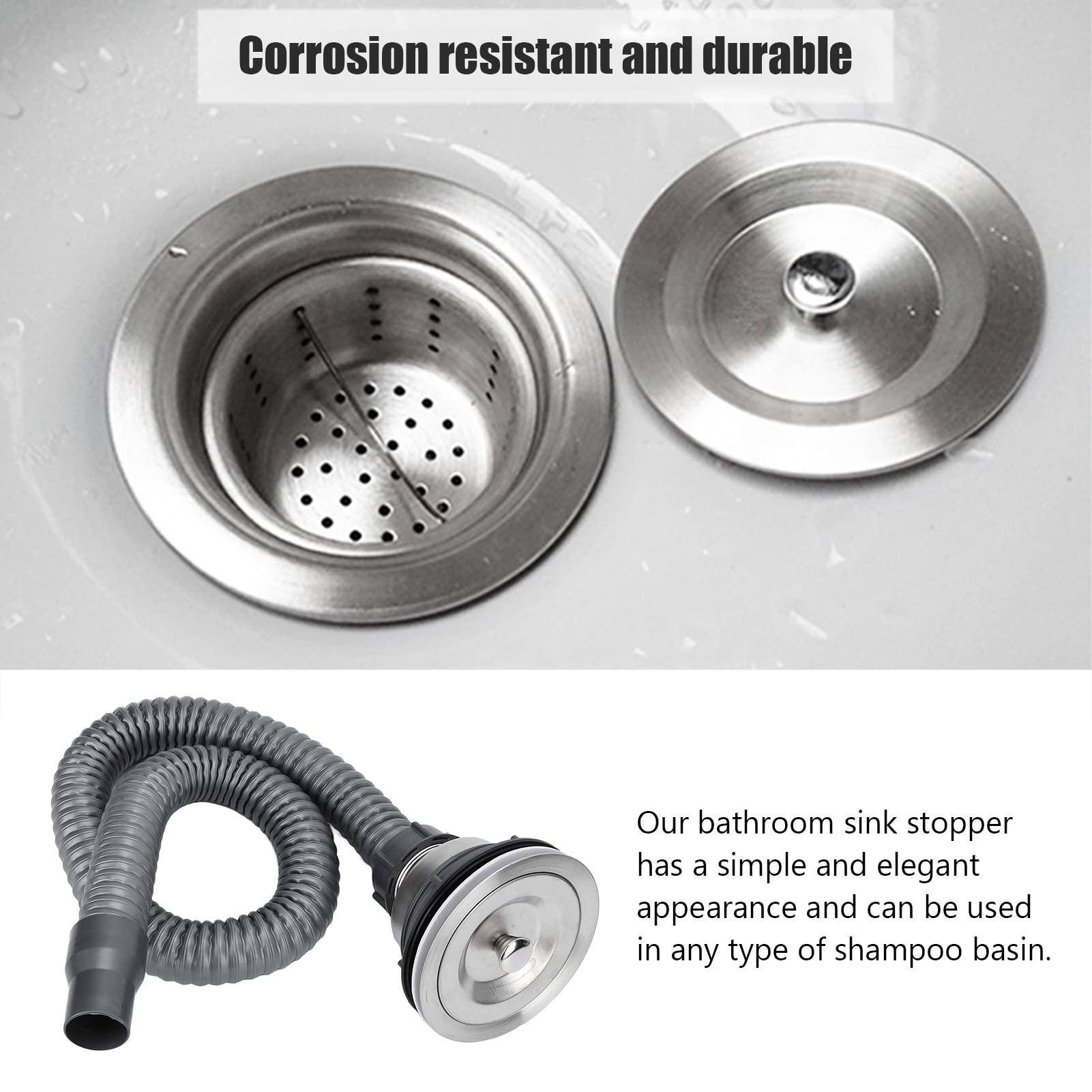 Drain Plug Stainless Steel Sink Plug, Hair Salon Shampoo Basin Drain Plug, Sink Plug with Hair Catcher Accessories for Shampoo Bed